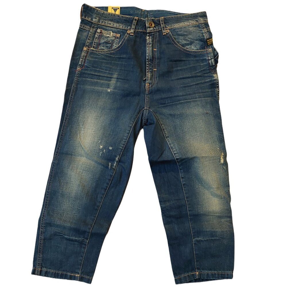 G-Star Raw Sen Loose Destroyed Status Denim Medium Aged Blue Jean Shorts 26 NWT - Picture 1 of 10